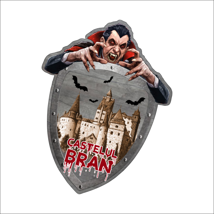 Magnet suvenir gift shop personalizat cu mesaj, castelul bran dracula, model 135, din lemn