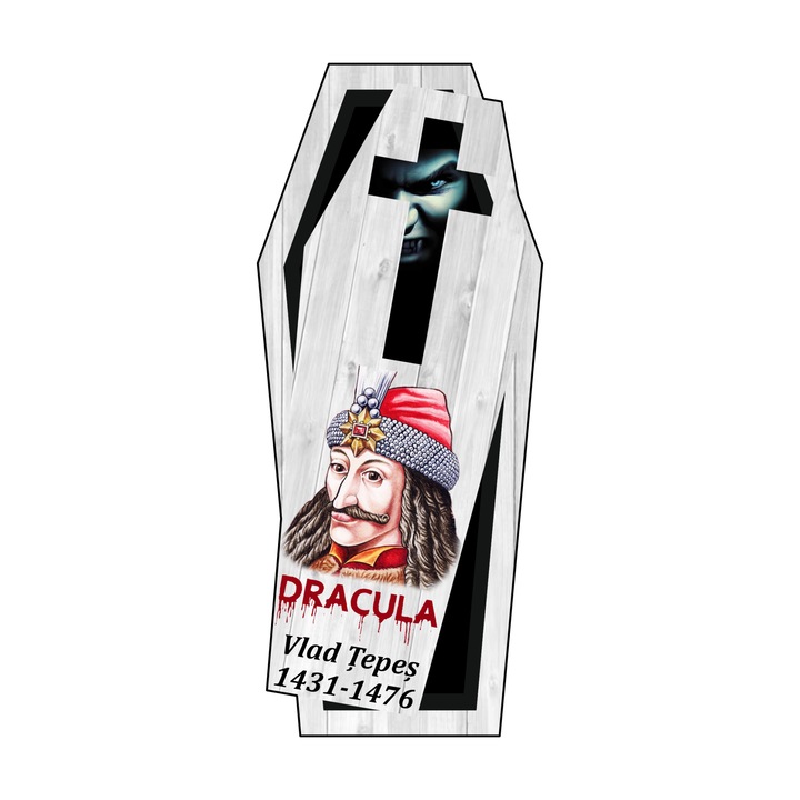 Magnet suvenir gift shop personalizat cu mesaj, vlad tepes dracula, model 138, din lemn