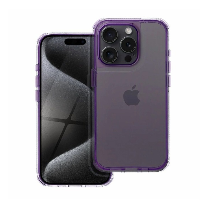 ArrayEX fényes tok Apple iPhone 16 Plus készülékhez, OPTIM MEGOLDÁS, Kondenzációgátló szerkezet, Prémium polikarbonát + Rugalmas TPU, Optim Core Protection Tech, AntiShock, Tiszta, élénk színű kialakítás, Több réteg az extra védelemért, Tiszta/lila