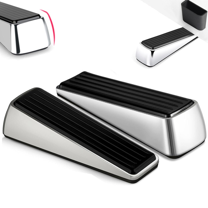 Set de 2 opritoare de usa metalice, Enforose, rezistente, baza antiderapanta, dimensiuni 10x15x22cm