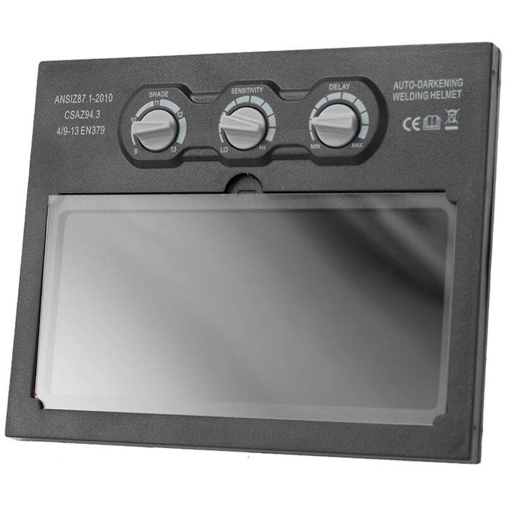 Заваръчна маска със самозатъмняваща леща, соларна, UV/IR защита, размер 110x90x9mm, черен цвят