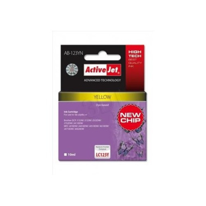 ActiveJet AB-123YN Tintapatron Sárga 10 ml Brother LC123Y LC121Y (366903)
