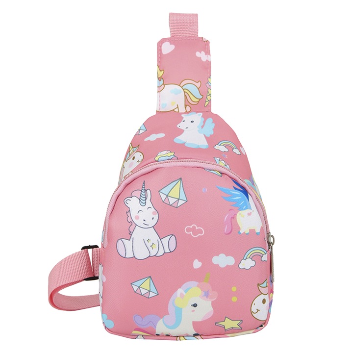 Jormftte gyerek sling táska, dinoszaurusz és unikornis mintával, többszínű, 18x13x7cm