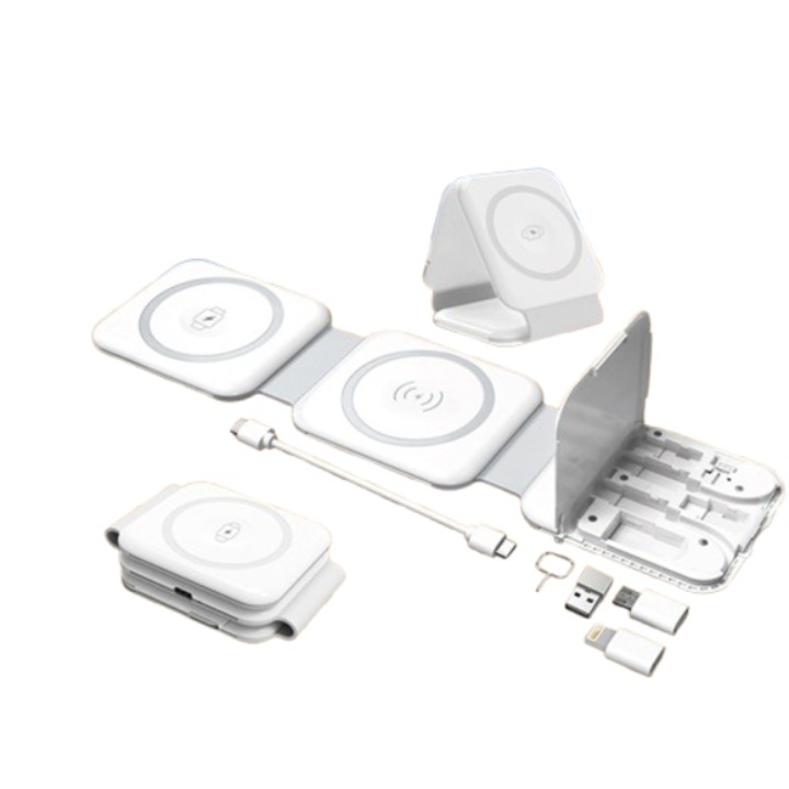 Dock de incarcare wireless 3 in 1, suport magnetic pliabil, 15W, 260x65x7mm