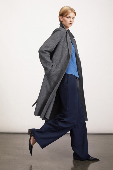 Motivi, Palton din amestec de lana cu cordon in talie, Gri inchis melange