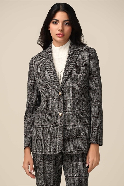 Oltre, Sacou cu model in carouri si buzunare cu clapa, Rosu/Gri inchis melange