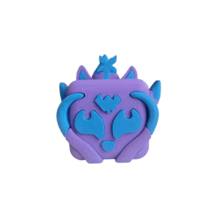 Figurina vulpe Kitsune, Blox Fruits, Roblox, albastru mov, plastic, 70 x 68x 60 mm