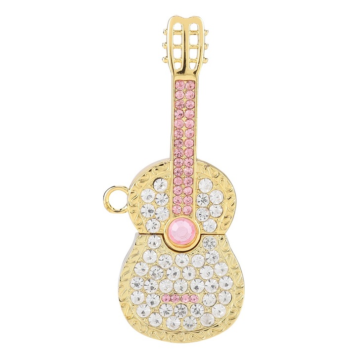 Memorie USB 64G, Bizaical, forma de chitara, rezistenta la socuri, aurie, 7x2x0.8cm