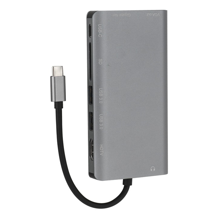 Hub 8 az 1-ben Jormftte, szürke, alumínium, USB 3.0, C típusú, 14cm