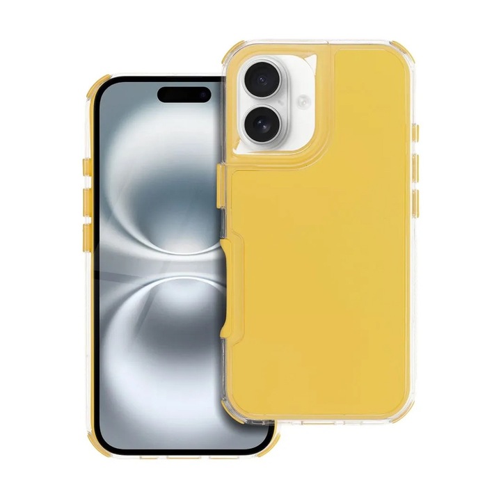 Калъф ArrayEX за Apple iPhone 16 Plus, OPTIM SOLUTION, структура против кондензация, първокласен поликарбонат + гъвкав TPU, Optim Core Protection Tech, AntiShock, ярък цветен дизайн, няколко слоя за допълнителна защита, жълт