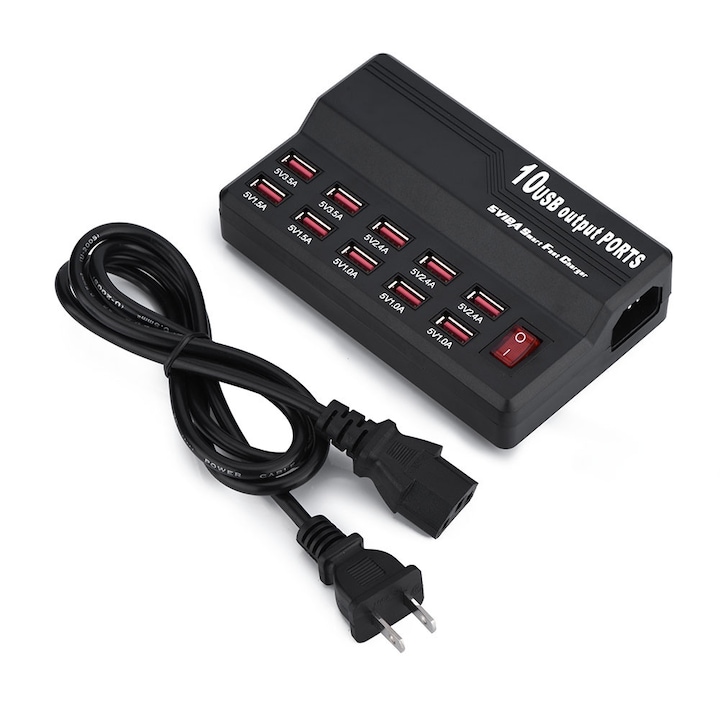 Бързо зарядно устройство Peysaitr, 5V/12A, USB, За пътуване, С 10 интерфейса, Универсално, 4 налични спецификации