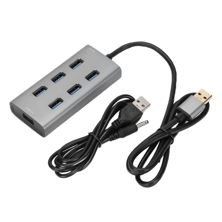 Jormftte USB 3.0 Hub, 7 portos, alumínium, szürke