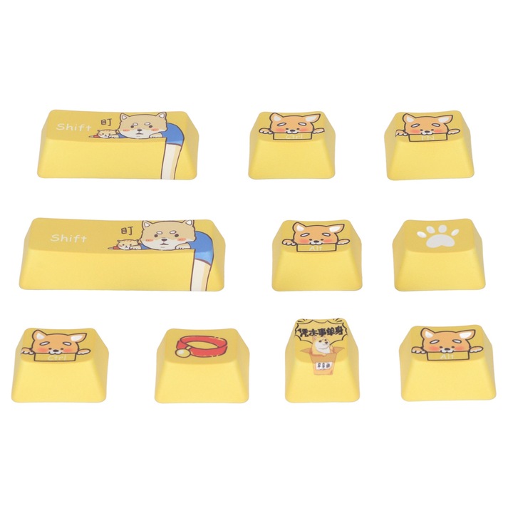 10 darabos egyedi Jormftte billentyűzetsapka készlet, PBT, kutya stílusú, fehér, kompatibilis a 61/87/104/108 billentyűs mechanikus billentyűzetekkel