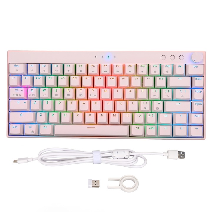 Tastatura mini 3 butoane Jormftte, ABS, alb, cu efecte LED, USB