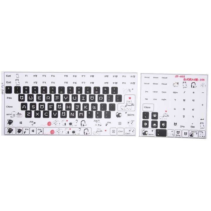 Autocolante pentru Tastatura, Bizaical, PVC, Set 2 bucati, Model Transparent, Compatibile cu Tastaturi de 84-108 Taste