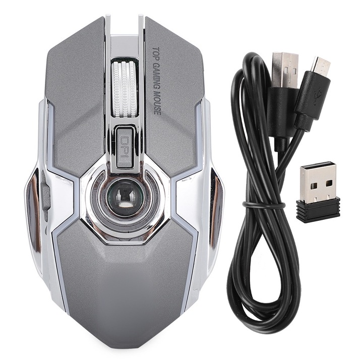 Vezeték nélküli gamer egér, longziming, 2.4GHz, 1600DPI, fekete/szürke, ergonomikus