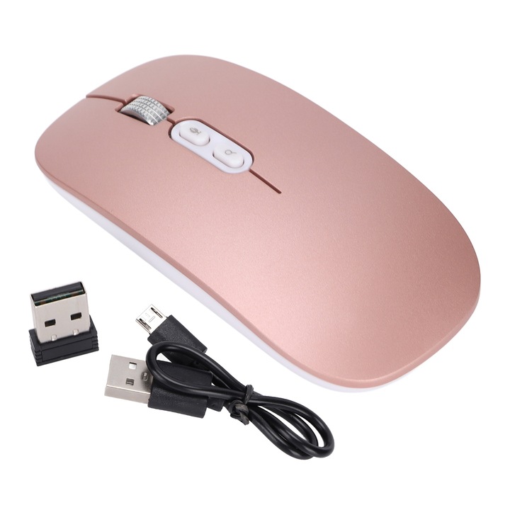Безжична мишка, Mmgoqqt 1600DPI, розово/бяло, ергономичен дизайн, 500mAh батерия