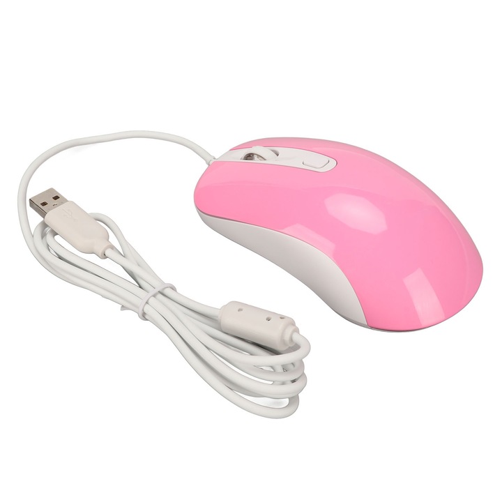 Кабелна мишка за игри, Mmgoqqt, 3500DPI, ергономичен дизайн, RGB осветление, розово/бяло