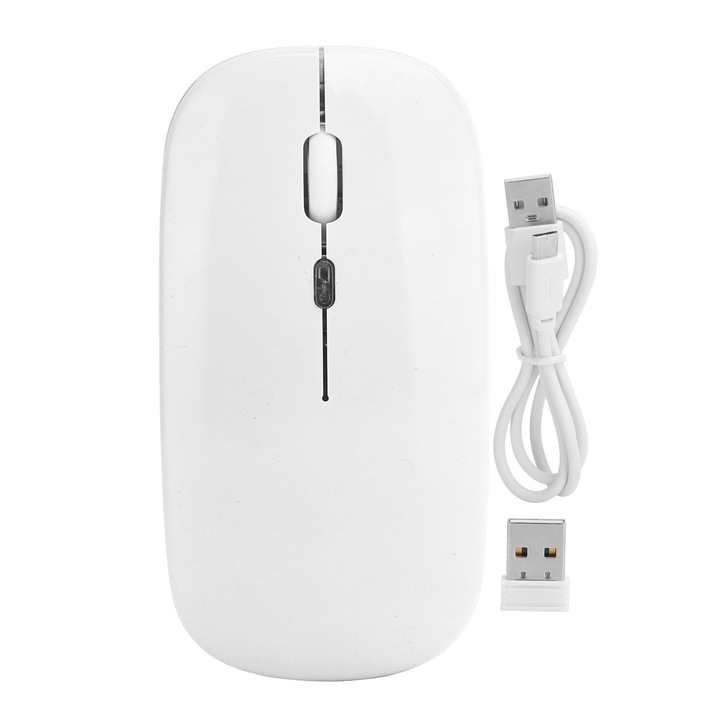 Безжична мишка, Mmgoqqt, бяла, игри, 2,4 GHz, 1000-1600 DPI