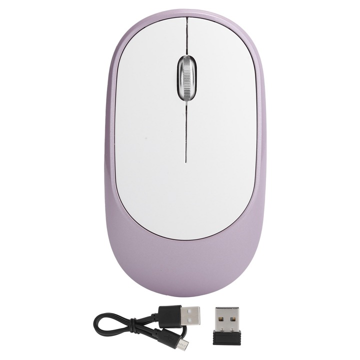 Безжична мишка, Mmgoqqt, оптична, 3 бутона, USB, бяло/лилаво