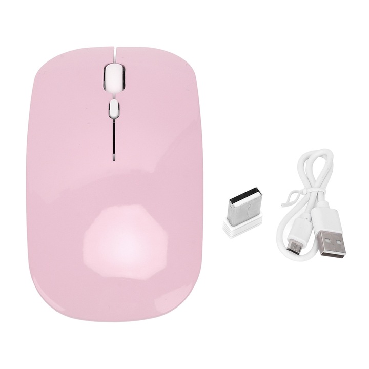 Безжична мишка 2.4G, Mmgoqqt, 2 режима, 1600 DPI, розова