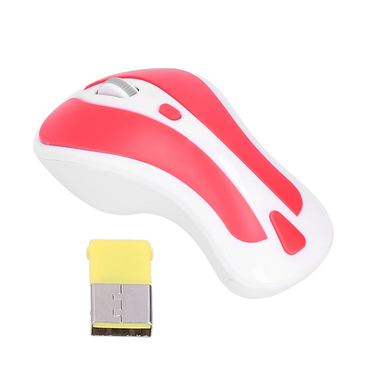 Mouse wireless Bizaical, 2.4GHz, 10m distanta, 600-1600 DPI, alb/rosu
