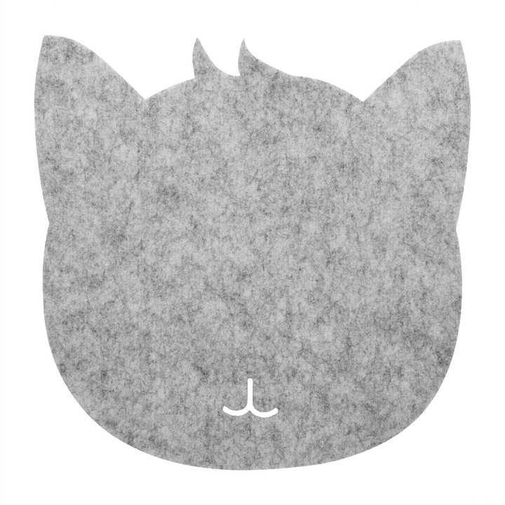 Mousepad, forma de pisica, gri deschis, 20x20cm, material din fetru