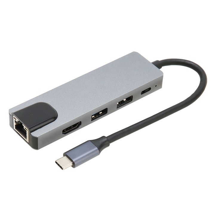 5 в 1 тип C към PD USB3.0 USB2.0 докинг станция, Mmgoqqt, сив
