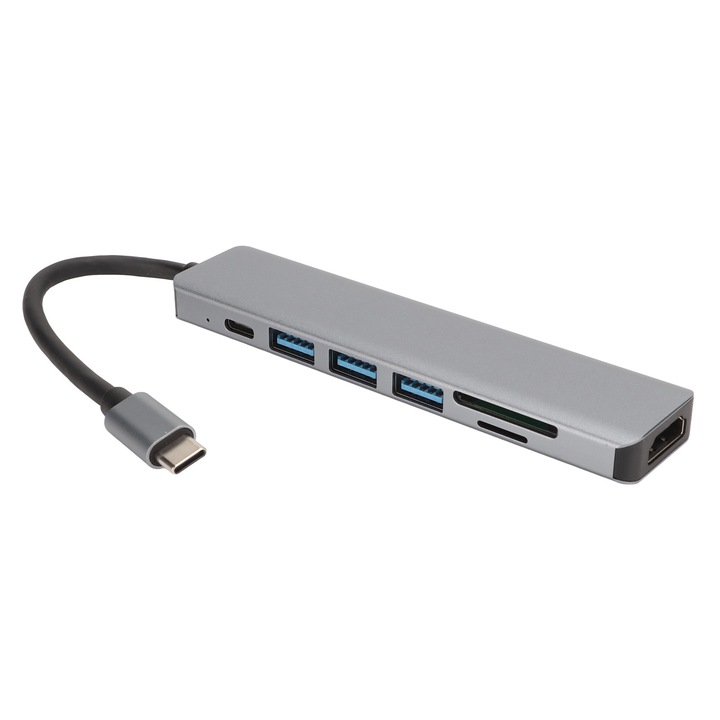 Докинг станция 7 в 1, Mmgoqqt, 4K, USB, 140 мм, сива