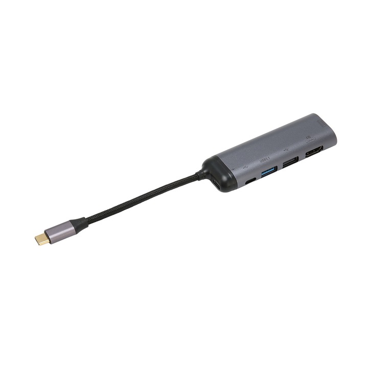 Jormftte 6 az 1-ben USB C elosztó, VGA, 4K, 100W gyorstöltés, fonott kábel, Type C eszközökkel kompatibilis