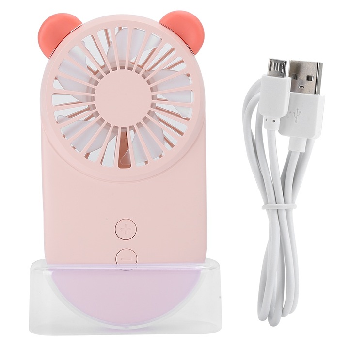 Aranyos rajzfilm kis hordozható USB töltő kézi mini ventilátor asztali léghűtő YS2910Rózsaszín