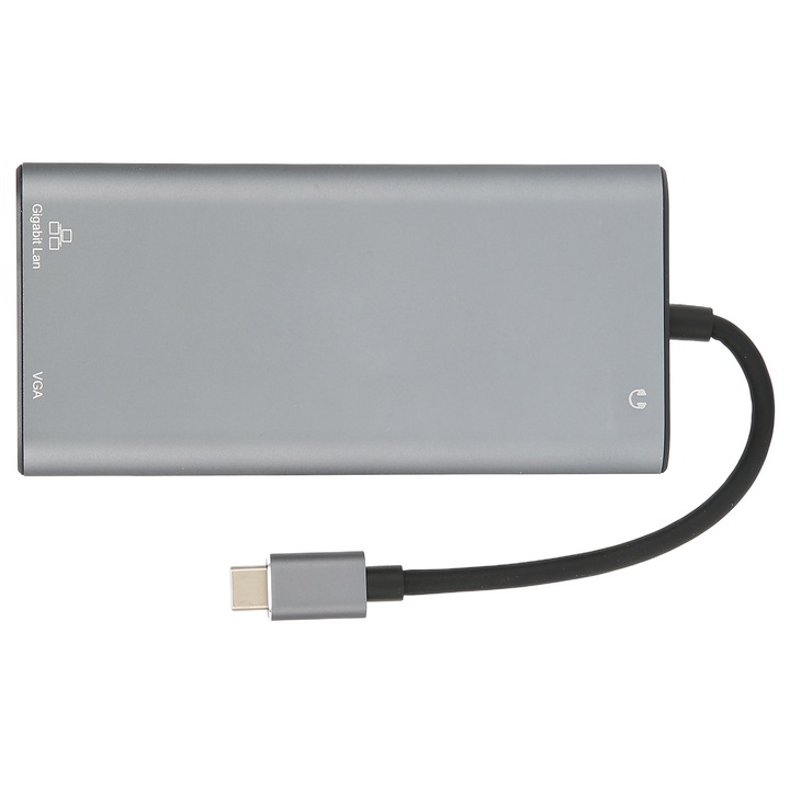 Хъб, Mmgoqqt, USB C 12 в 1, VGA, 4K, 60Hz, сребрист