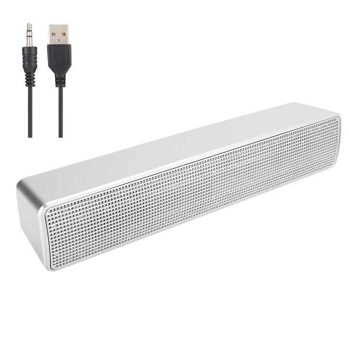 Jormftte PC hangszóró Bluetooth 5.0, vezeték nélküli, ezüst, asztali, hangerőszabályzó