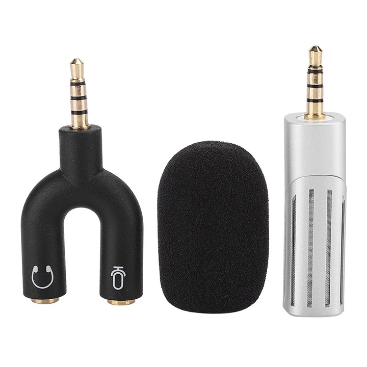 Mikrofon rádió telefon rögzítéséhez, 90°-ban elforgatható, alumínium ötvözet videóbeszélgetéshez, 3,5 mm