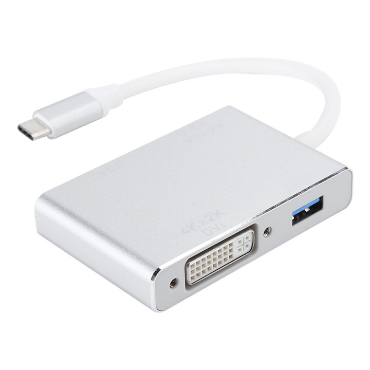Jormftte 4 az 1-ben Type-C - HDMI DVI VGA USB 3.0 kábeladapter, kompakt, plug and play