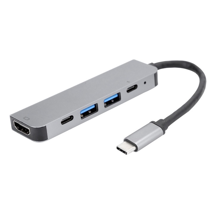 Hub 5 az 1-ben Jormftte Type-C, HDMI+USB+PD, 5Gbps, alumínium