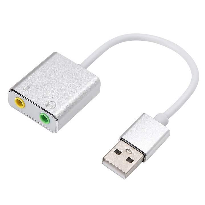 Placa de sunet USB Jormftte, aluminiu, 7.1 stereo, port audio de 5mm, microfon, compatibila cu majoritatea castilor
