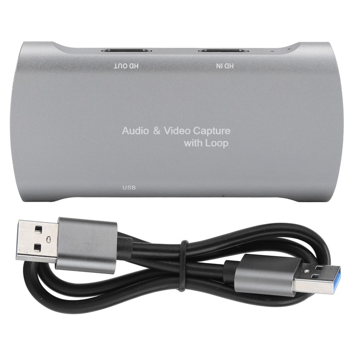 HDMI към USB 2.0 1080P карта за запис на игри, Jormftte, висока съвместимост, малък размер, сребристо сив