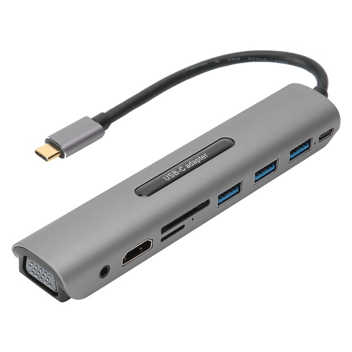 Dokkoló állomás Jormftte 9 az 1-ben Type-C HDMI-hez, VGA-hoz, USB3.0-hoz, 4K, alumínium