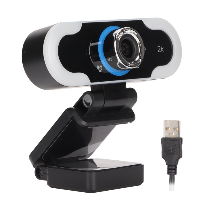Webkamera Jormftte 2K, nagylátószögű, beépített mikrofon, kiegészítő világítás, plug and play