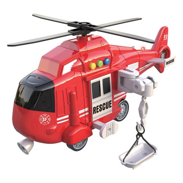 Elicopter de salvare Antbro® cu targa, sunete si lumini, rosu, din plastic, 28x9x13 cm