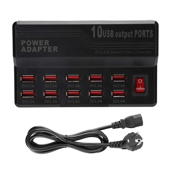 Смарт USB ХЪБ W-838, Mmgoqqt, 10 порта, 12A, 100-240V, 2 пина