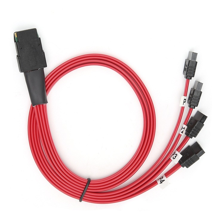 Cablu intern H0203 SAS 36P SFF-8087 la 4SATA, Jormftte, 0.5 m, rosu ...