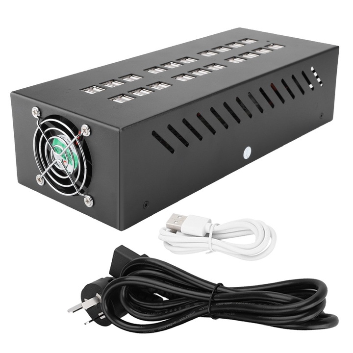 Jormftte 40 portos USB gyors töltőállomás, alumínium, intelligens védelem, 100-240V