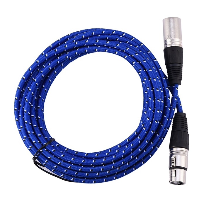 XLR 3 tűs apa–anya mikrofon audio hosszabbító kábel fonott nylon huzal 5m