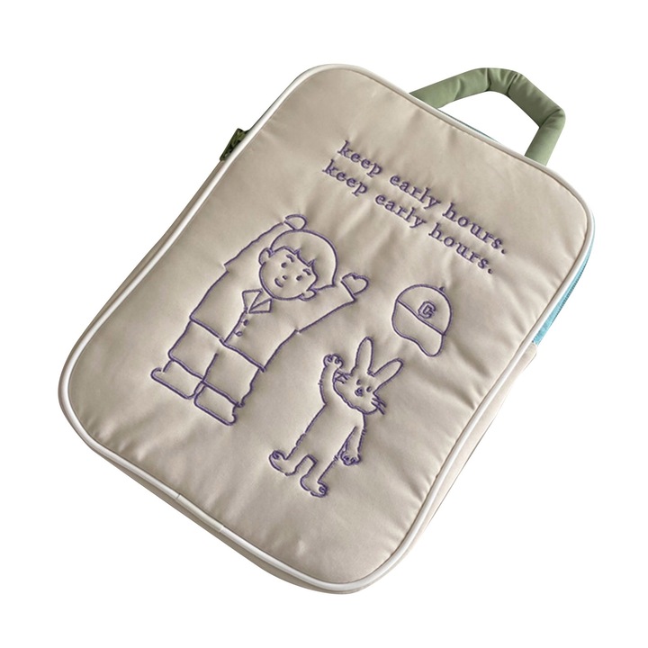 Jormftte laptoptáska rajzfilm mintával, karcálló, fogantyúval, 13x14 hüvelykes laptopokhoz, bézs