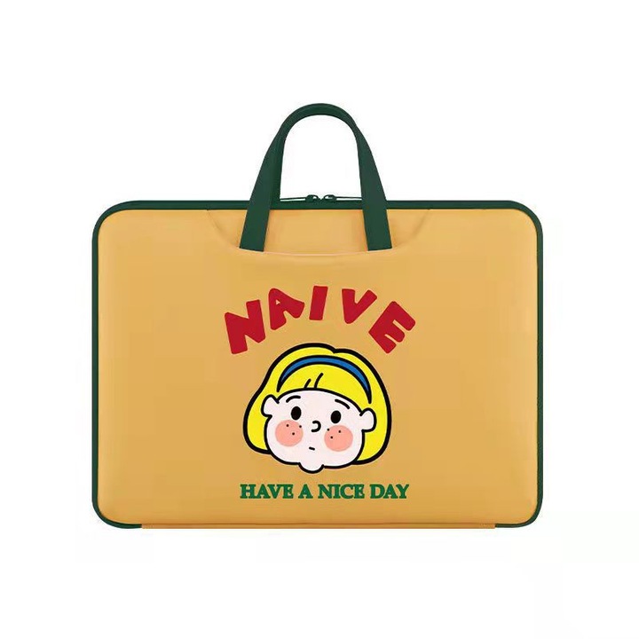 Jormftte hordozható, vékony, vízálló laptoptáska, sárga PU bőr, 14 hüvelyk