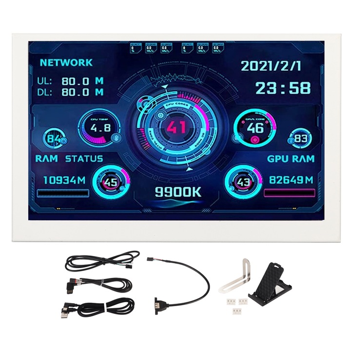 Jormftte PC hőmérséklet-monitor, 5 hüvelykes, 360°-ban forgatható, USB Type C csatlakozás, testreszabható design