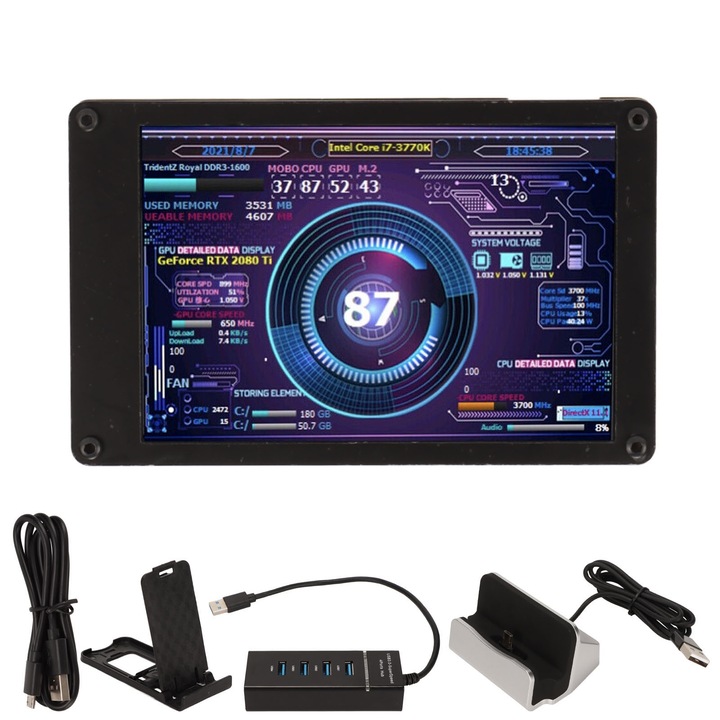 Jormftte számítógép hőmérséklet-figyelő, 1,5 hüvelykes, CPU/GPU/RAM adatkijelző, állítható fényerő, USB