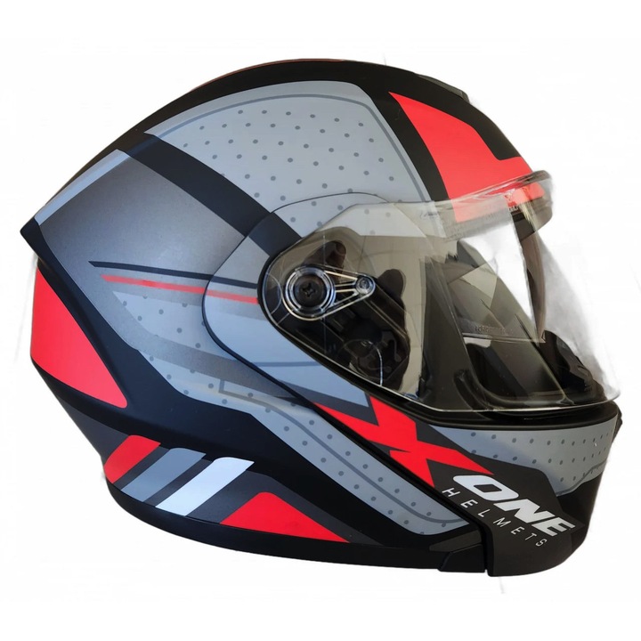 Casca moto flip up X-One cu ochelari de soare, negru / rosu, marimea XL (61-62)